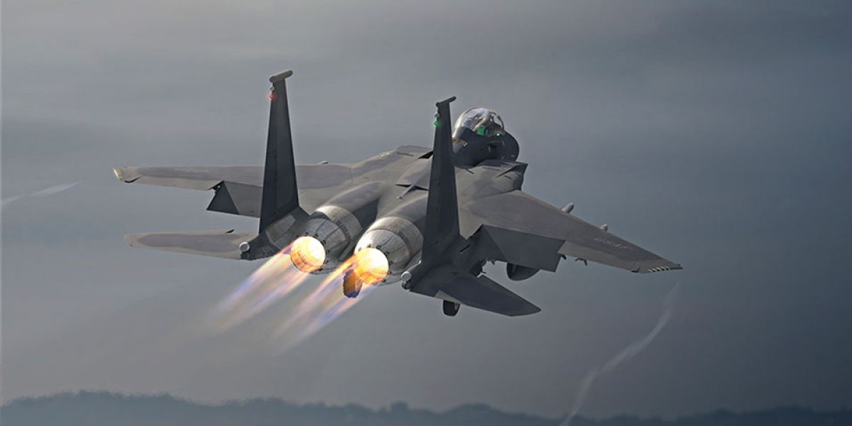 Fighter jet taking off in afterburner