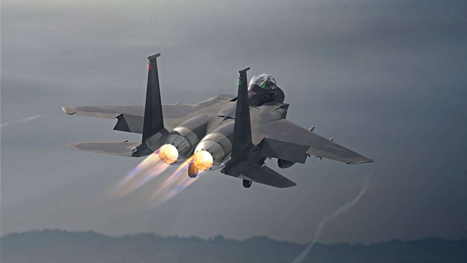 Fighter jet taking off in afterburner