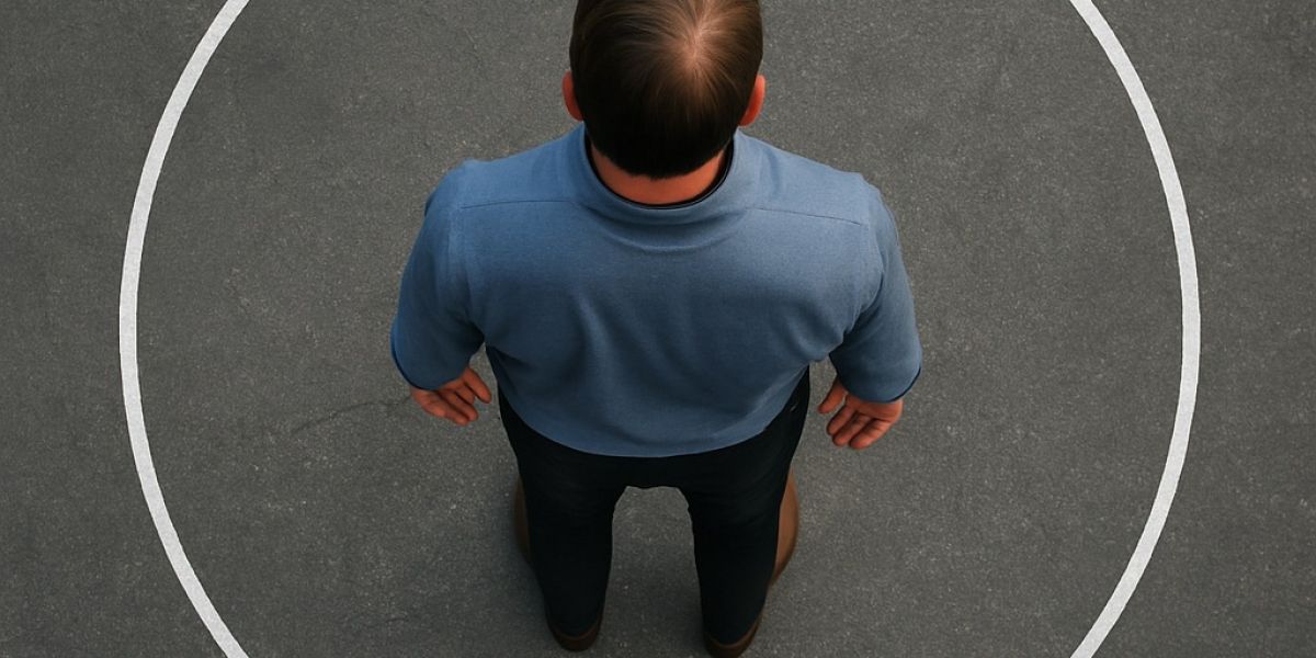 man, with circle around him